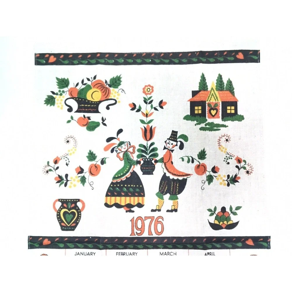 1976 Tea Towel‎ Pennsylvania Dutch Folk Art Cottagecore Retro Kitchen
